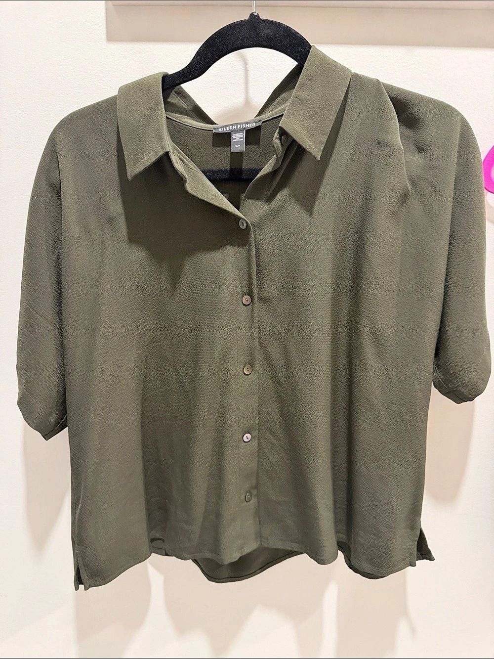 EILEEN FISHER olive green Button Down Shirt and matching pants Small petite